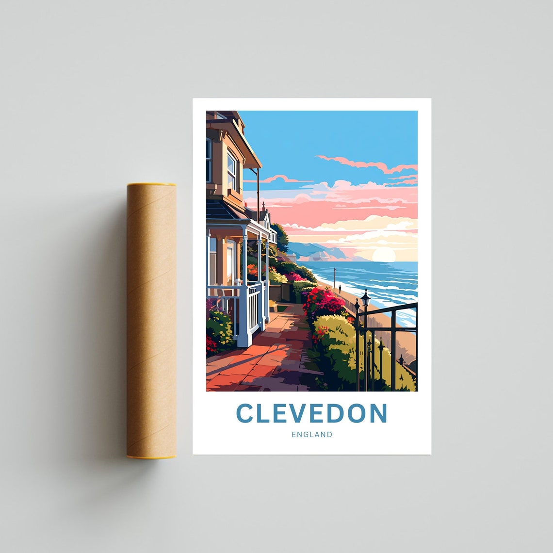 Clevedon England Sunset Seafront Personalized Coastal Poster - Image 4