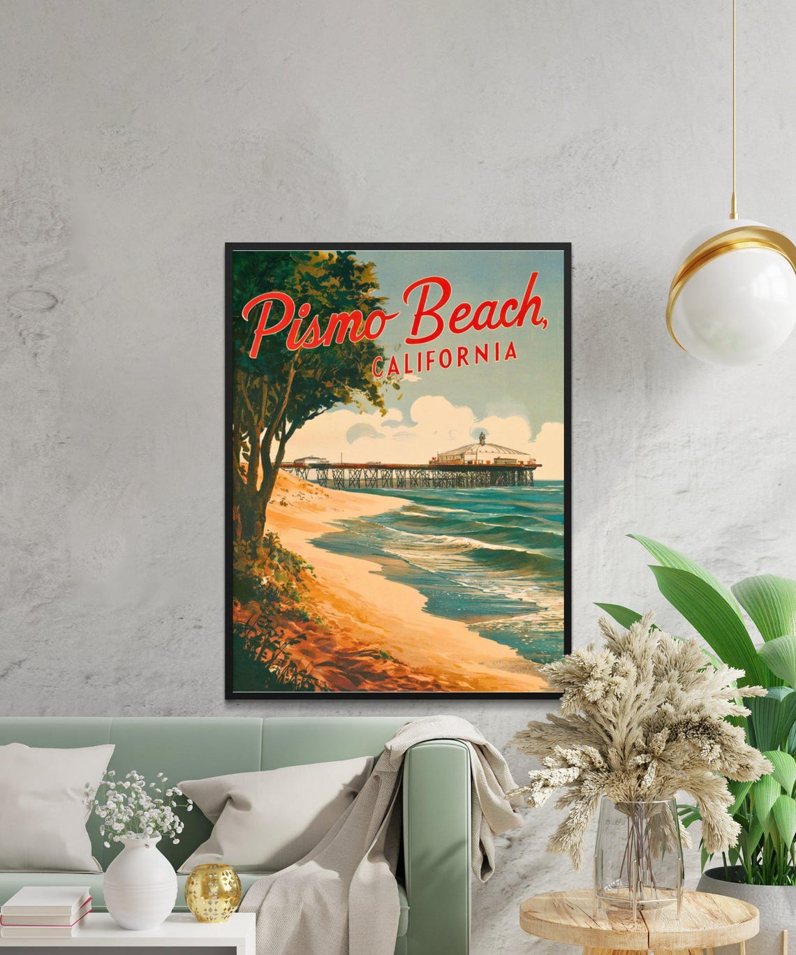 Pismo Beach California Vintage Pier Sunset Shore Travel Poster - Image 4
