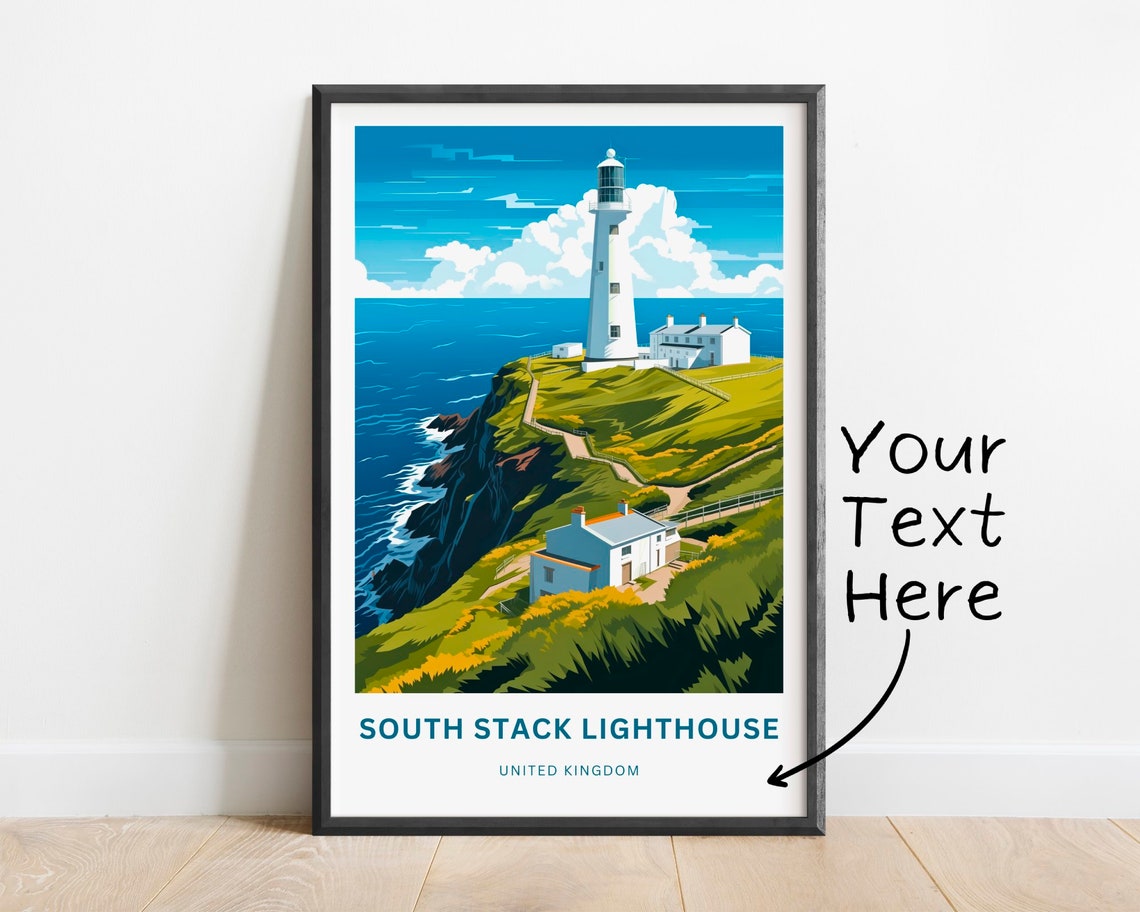 South Stack Lighthouse Wales Dramatic Coastal Travel Art Poster