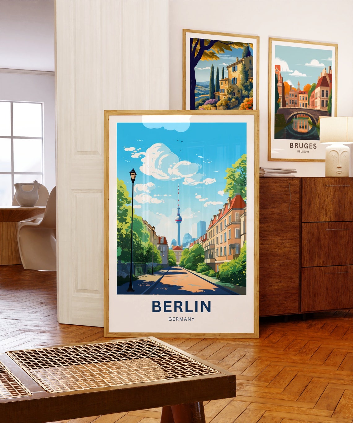 Berlin Germany TV Tower Sunlit Street Custom Text Travel Poster - Image 5