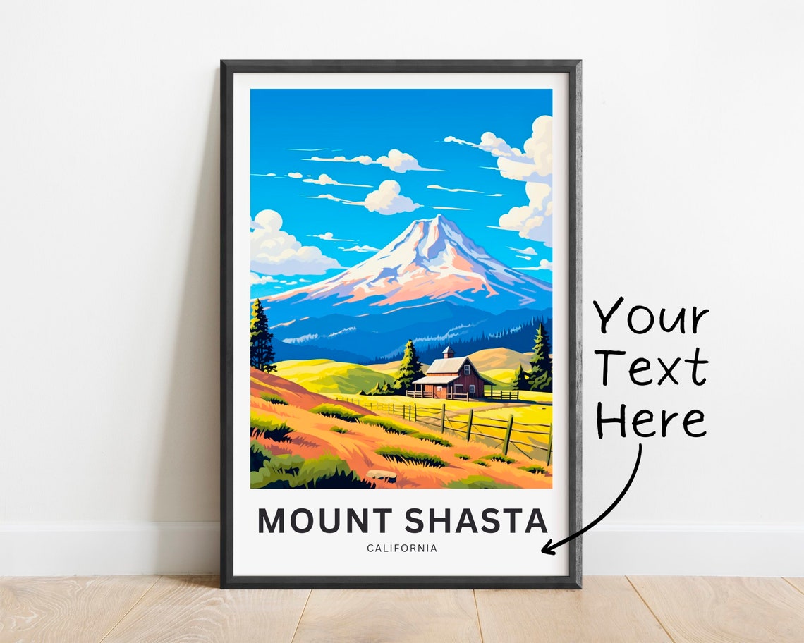 Personalized Mount Shasta California Snowy Peak and Red Barn Poster