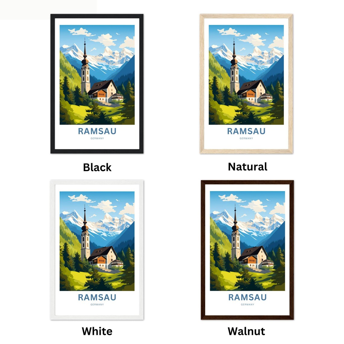 Ramsau Germany Village Church In A Green Mountain Valley Poster - Image 2