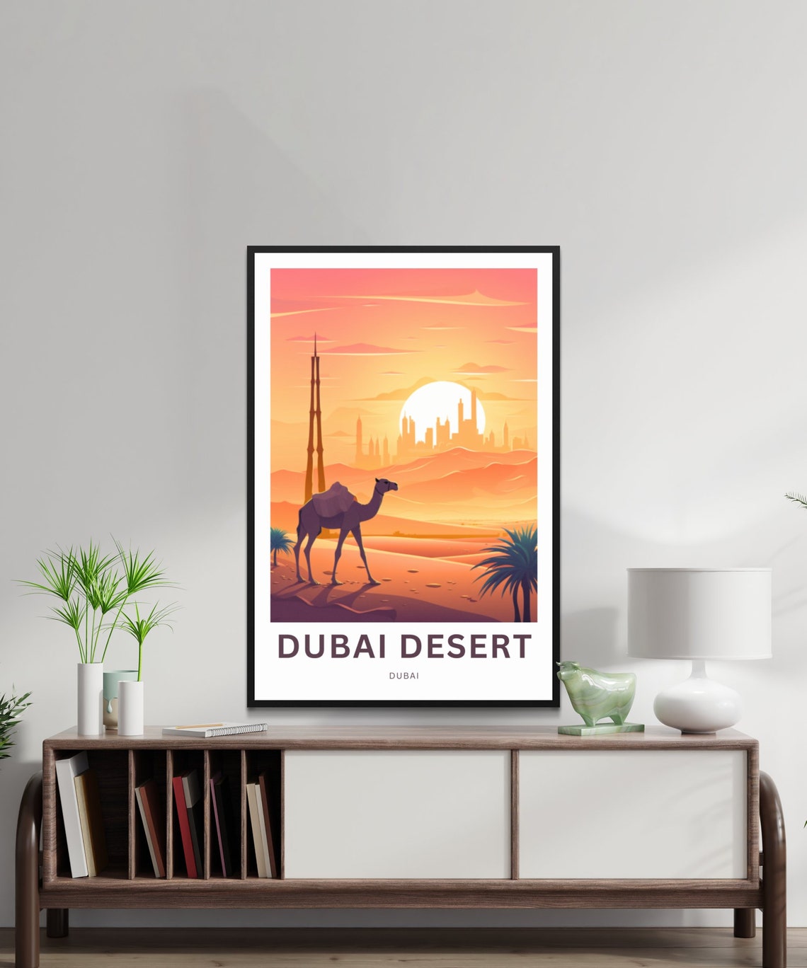 Personalized Dubai Desert Camel at Sunset Travel Poster Gift - Image 2