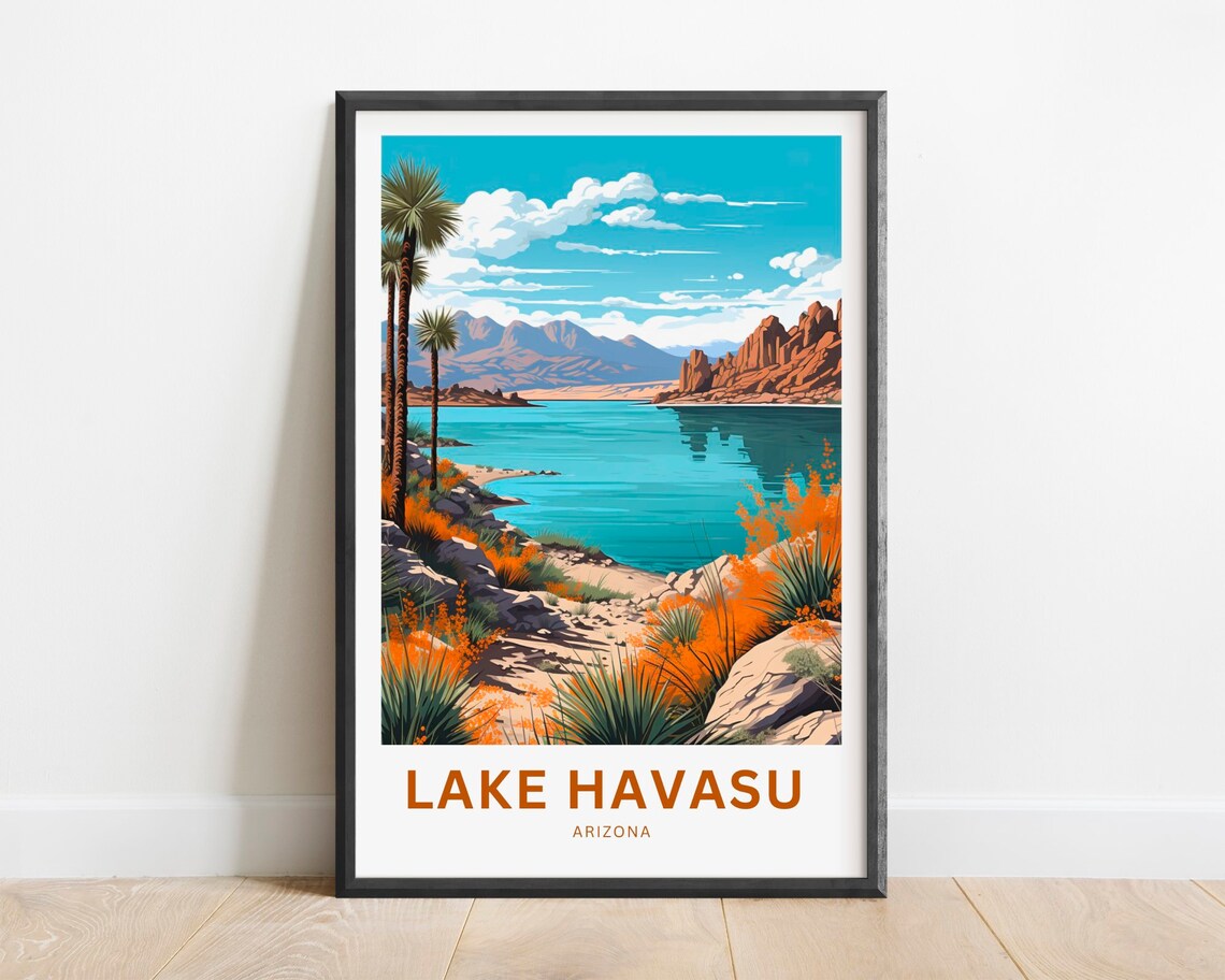 Lake Havasu Arizona Desert Lake Palms Red Rocks Scenic Poster