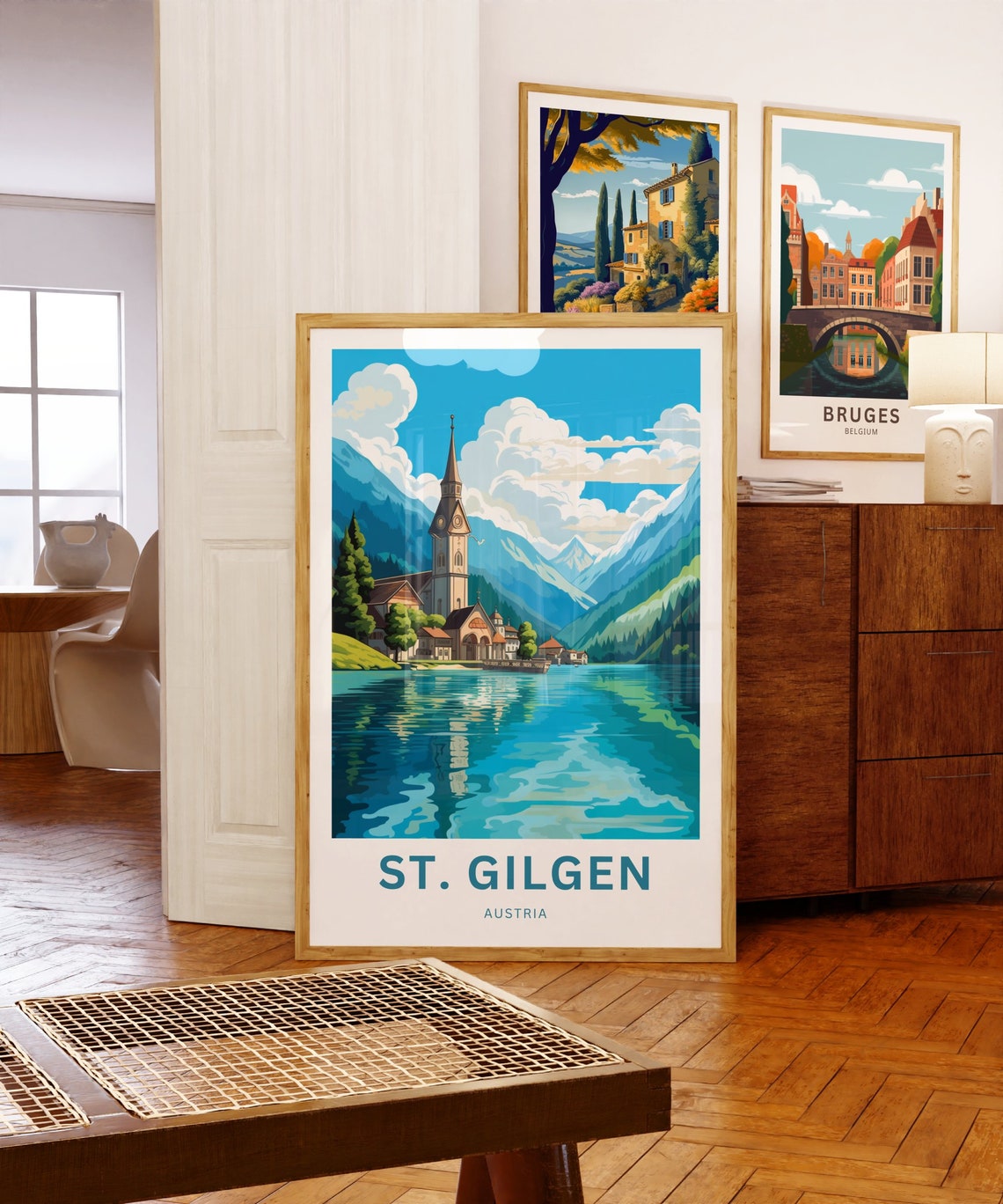 St. Gilgen Austria Lakeside Church Reflection Travel Art Poster - Image 5