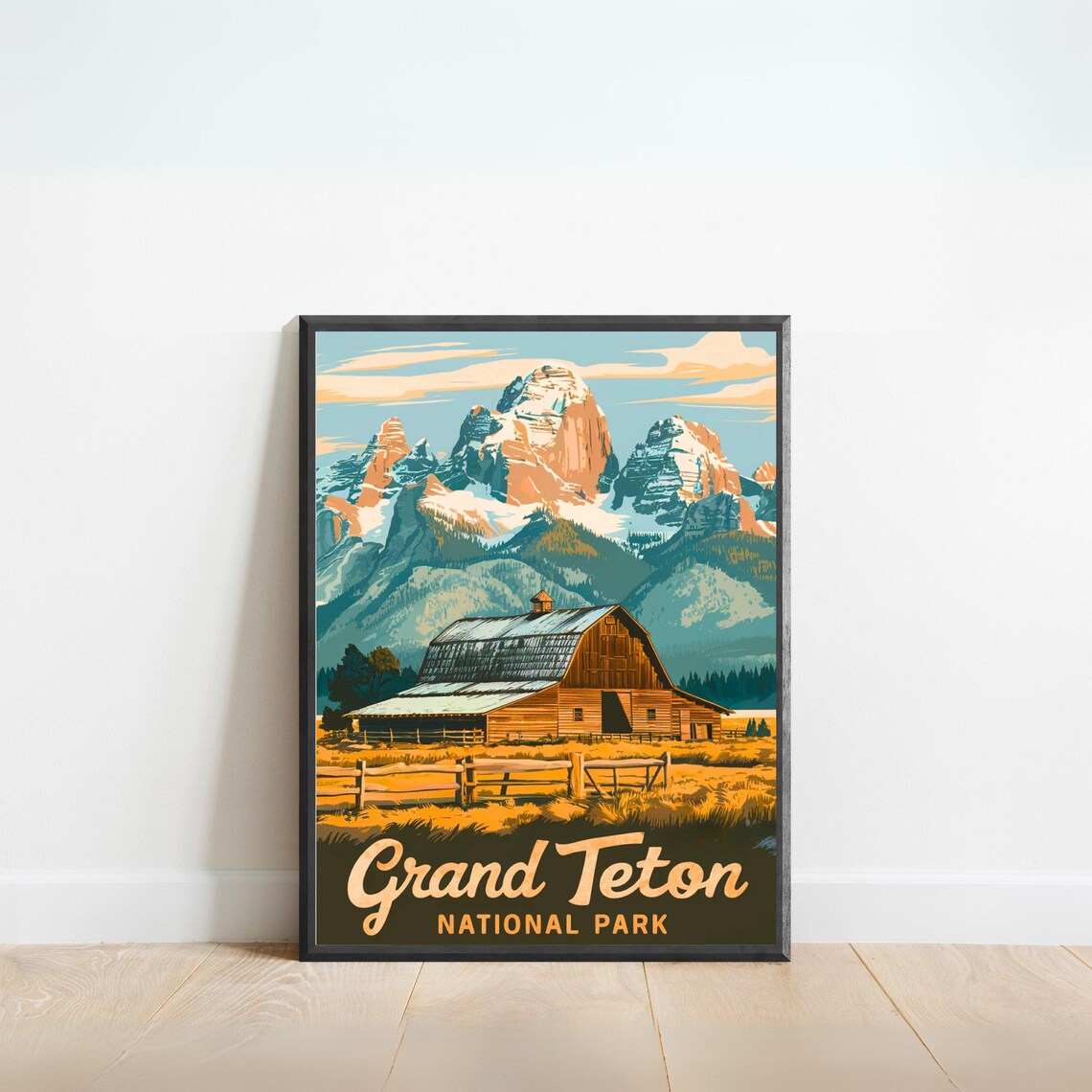 Grand Teton National Park Vintage Barn Mountain Peaks Poster