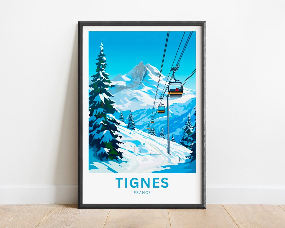 Tignes France Alpine Ski Gondola Snowy Peak Winter Travel Poster