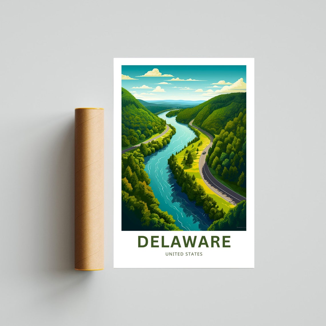 Delaware River Valley Forest Road Custom Text Travel Poster USA - Image 4