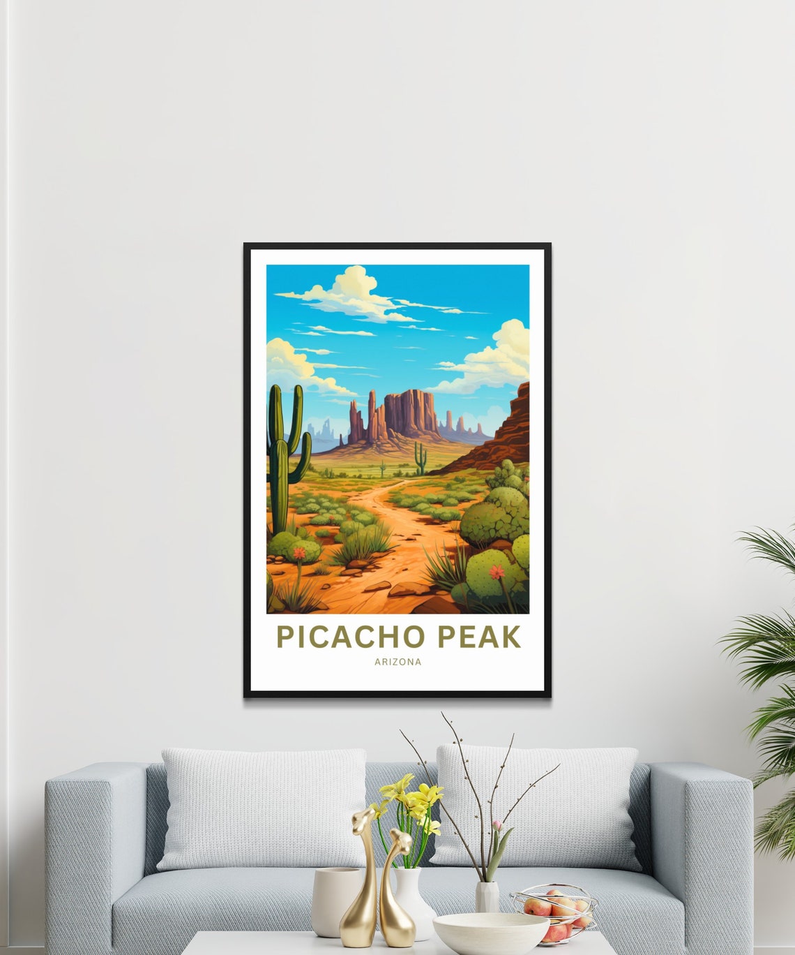 Picacho Peak Arizona Desert Cacti Buttes Custom Text Travel Poster - Image 3