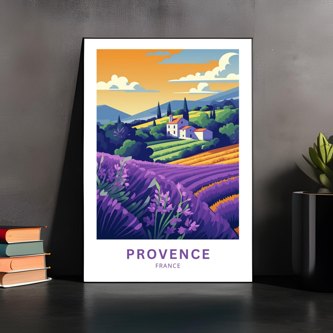 Provence France Lavender Farm Sunset Stone House Travel Poster Art - Image 4