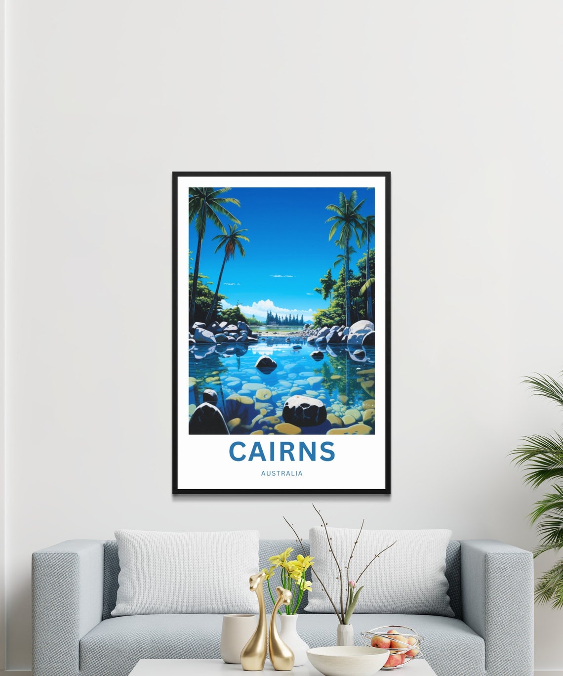Cairns Australia Tropical Creek Palm Lagoon Blue Water Travel Poster - Image 3