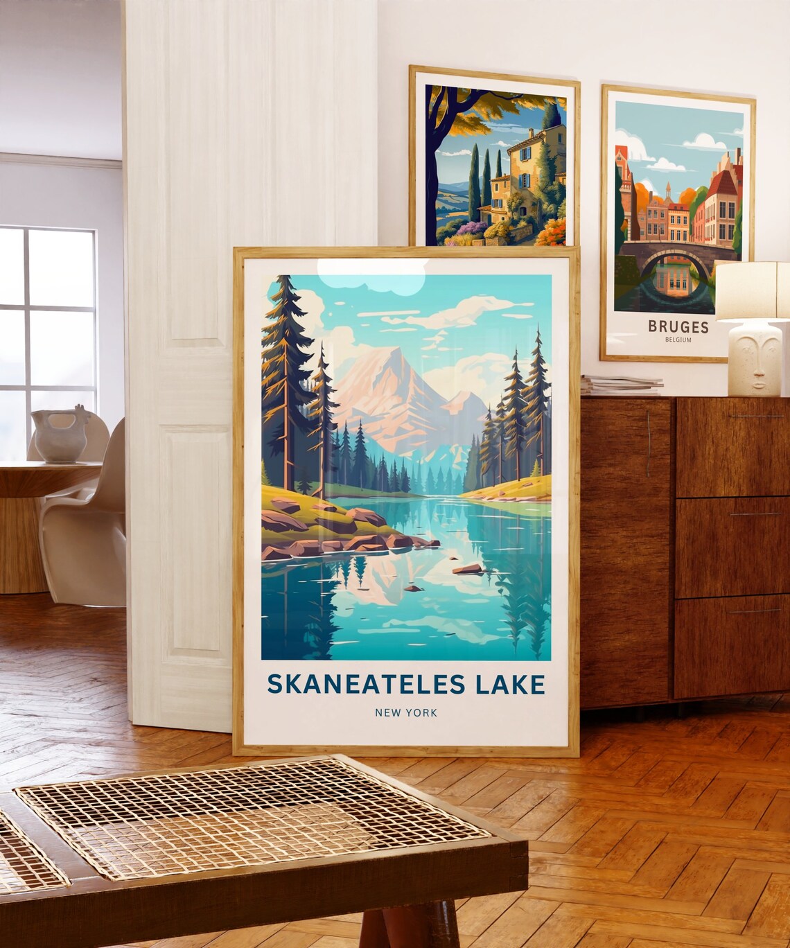Skaneateles Lake New York Mountain Reflection Pine Travel Poster - Image 5