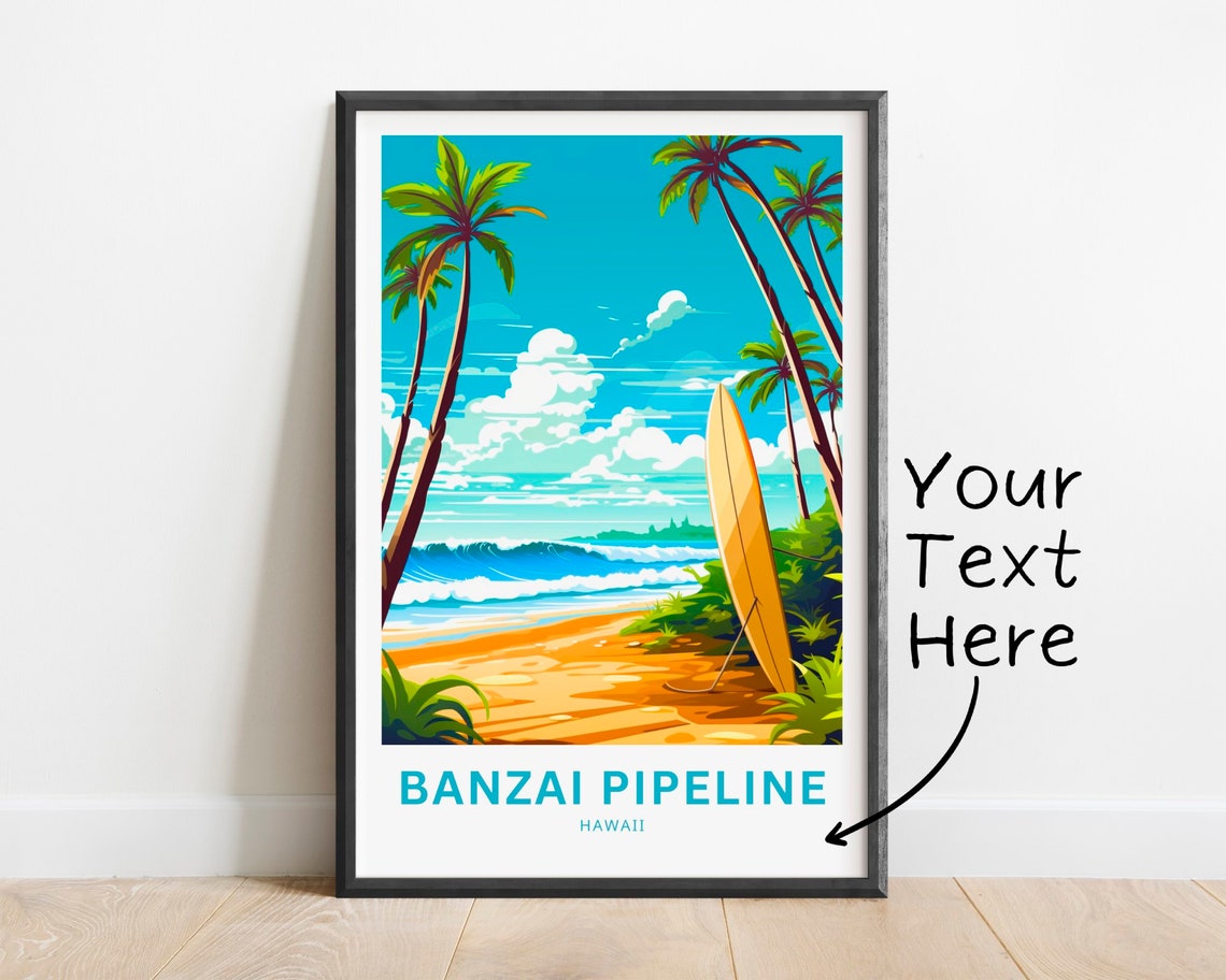 Personalized Banzai Pipeline Hawaii Beach Custom Text Poster