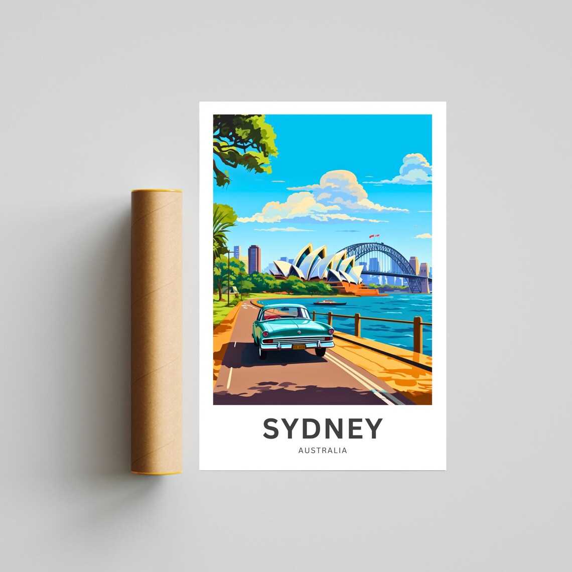 Personalized Sydney Harbour Bridge Vintage Car Custom Travel Poster - Image 4