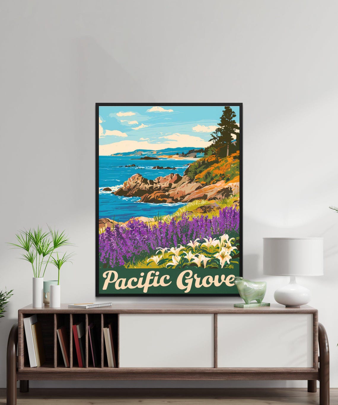 Pacific Grove California Rocky Coast Wildflowers Vintage Poster - Image 3
