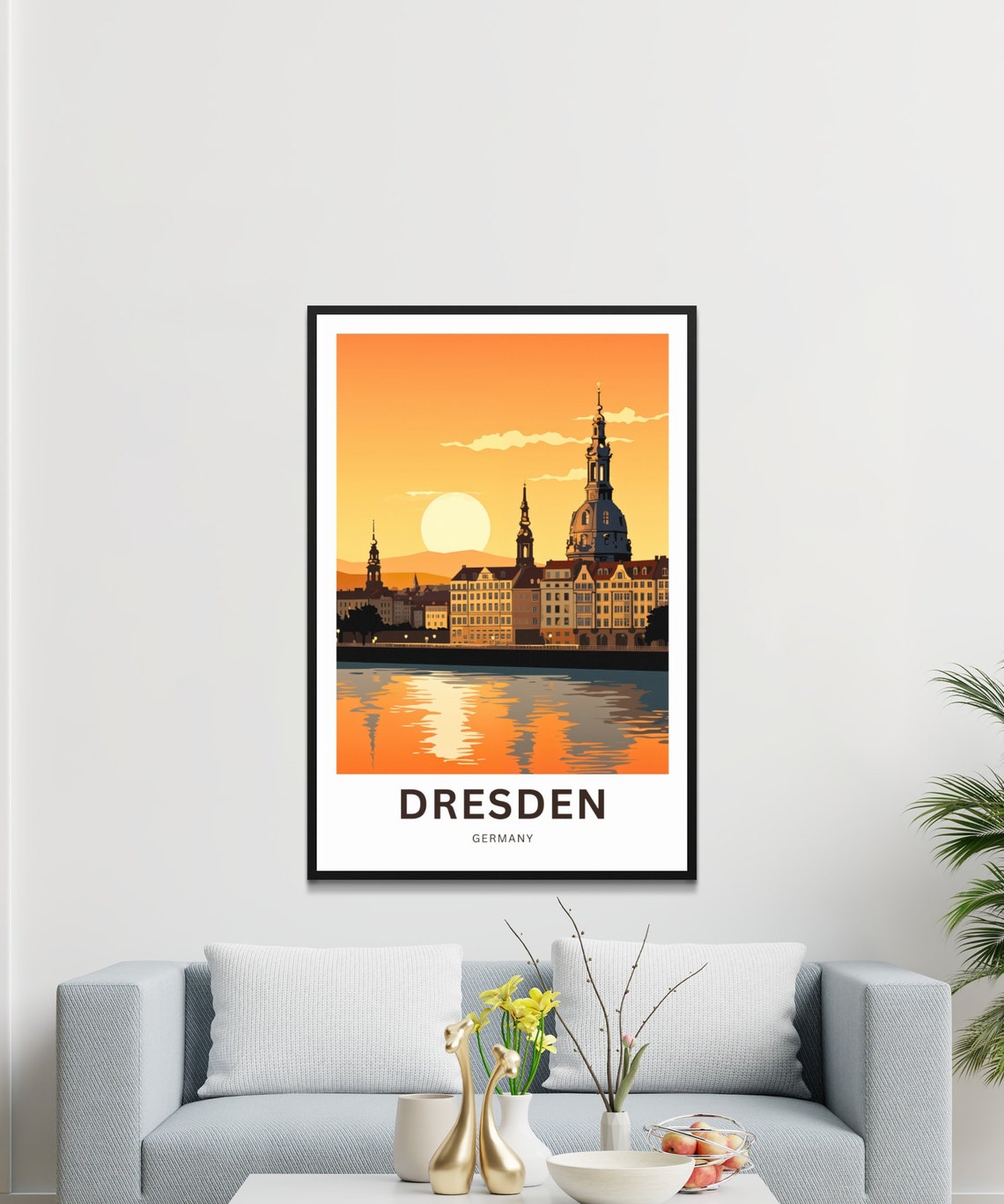 Dresden Germany Custom Sunset Skyline Vintage Riverside Poster - Image 3