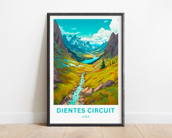 Dientes Circuit Trek Circuit Travel Print Dientes Circuit Trek Circuit Poster Chile Wall Art Framed Present Gift Chile Present