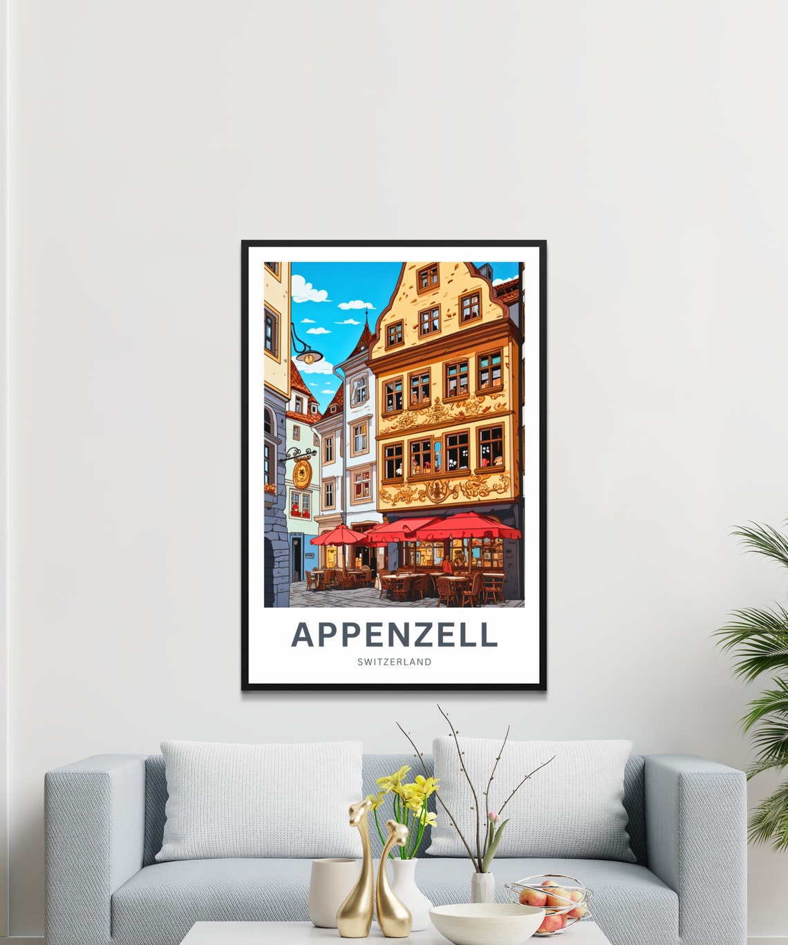 Appenzell Switzerland Old Town Cafe Frescoes Street Travel Poster - Image 3
