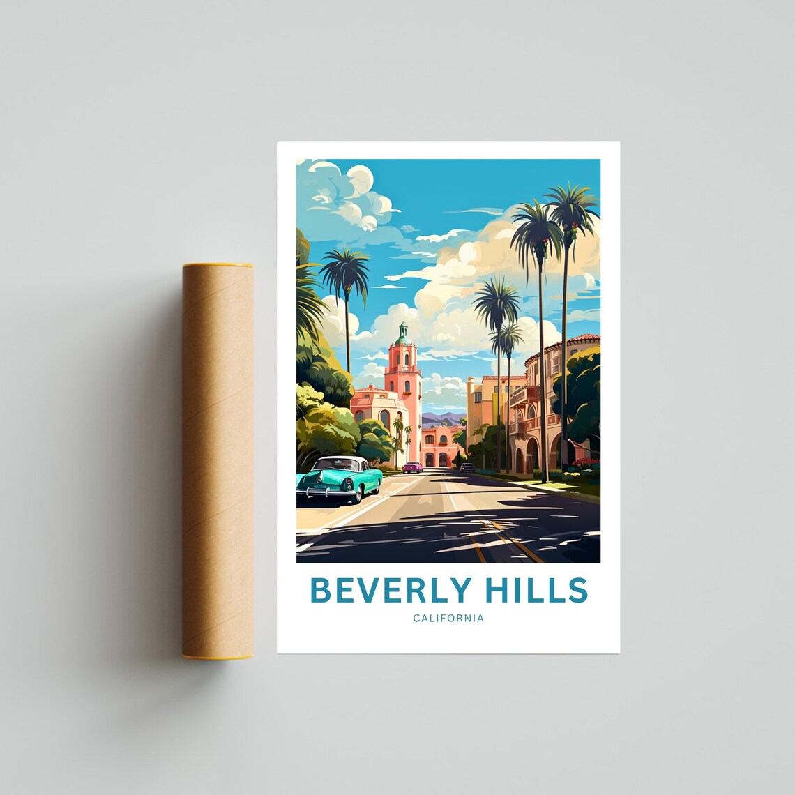 Personalized Beverly Hills California Classic Car Street Travel Poster - Image 4