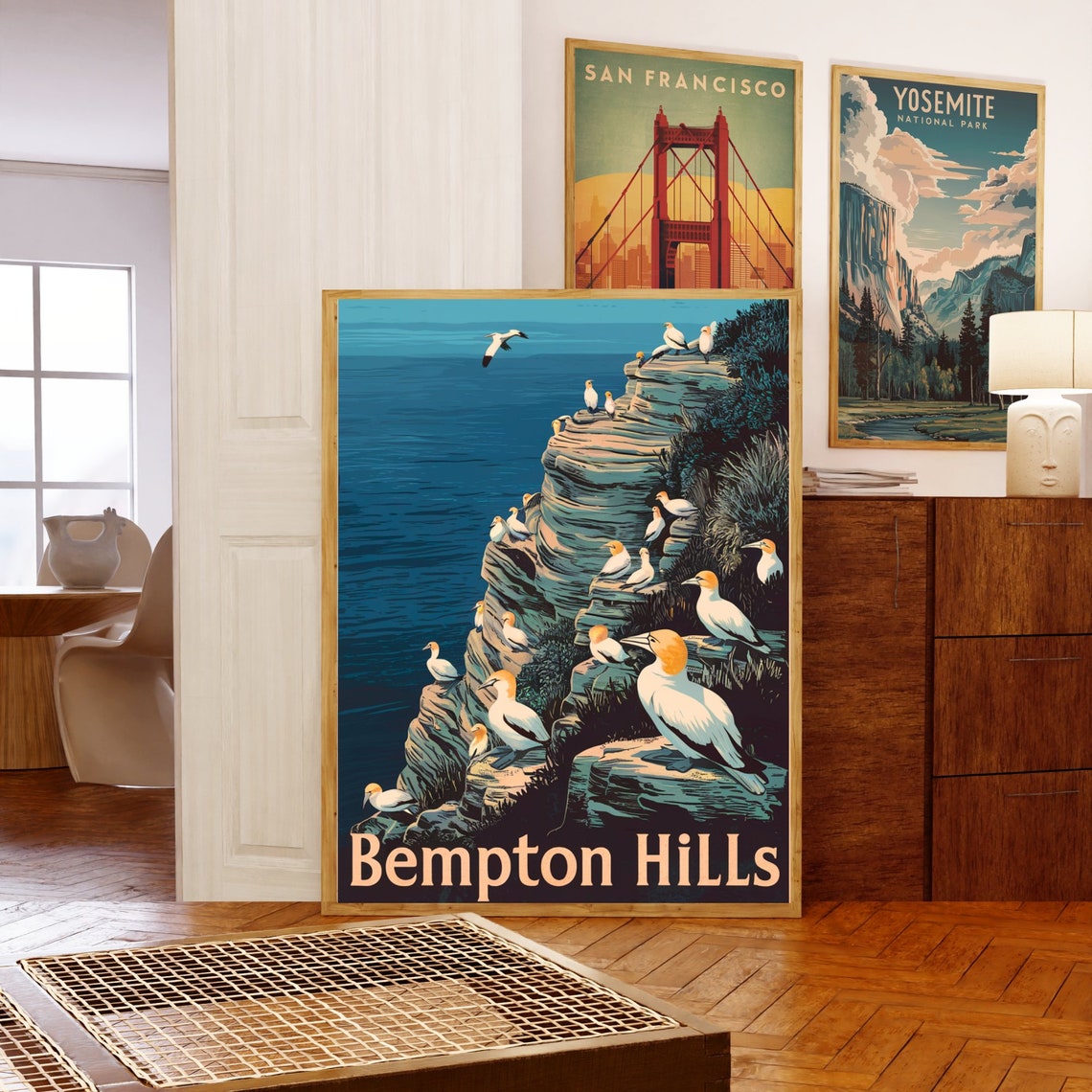 Bempton Hills England Vintage Gannet Colony on Chalk Cliffs Poster - Image 5