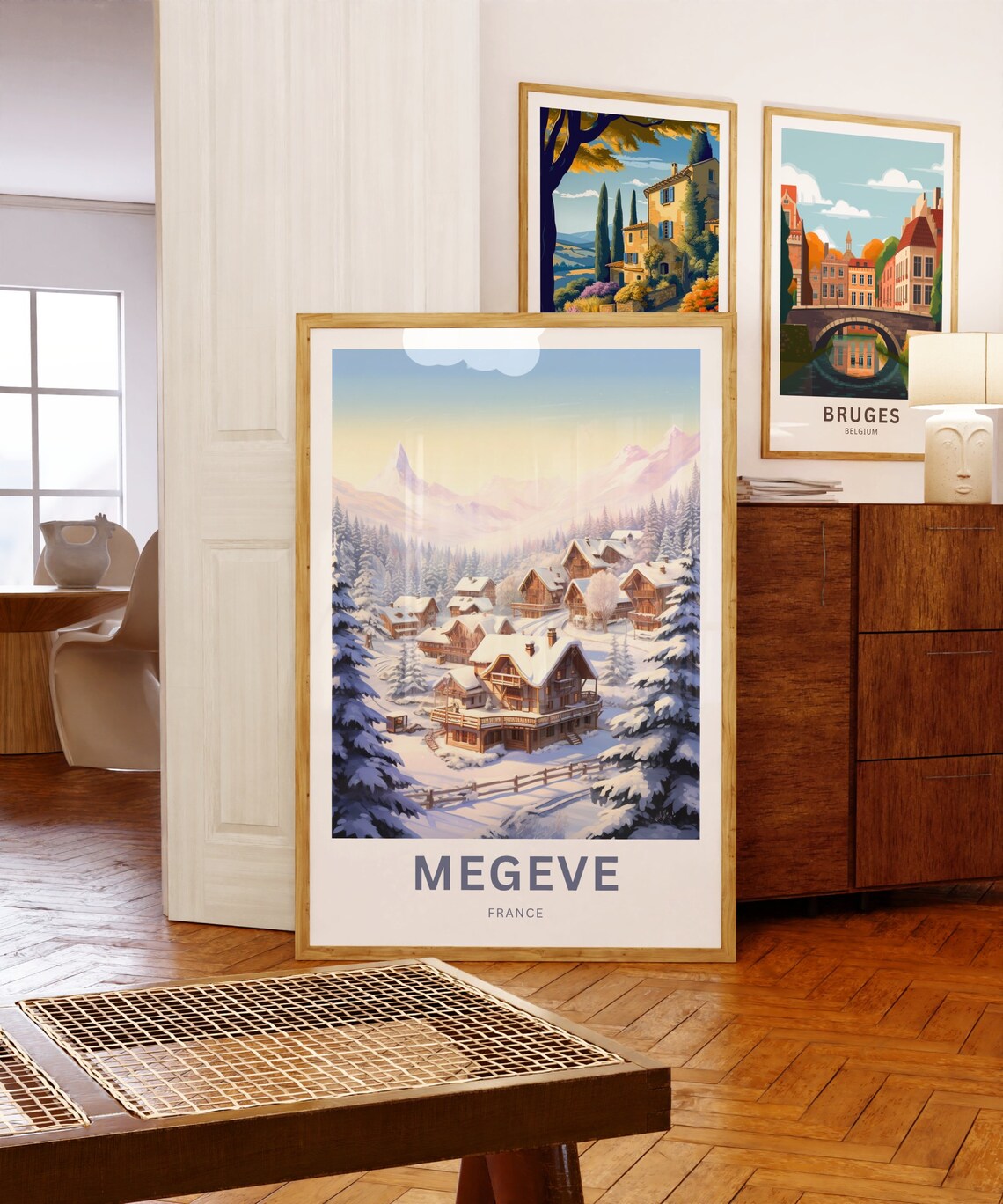 Personalized Megeve France Snowy Alpine Village Travel Poster Gift Art - Image 5