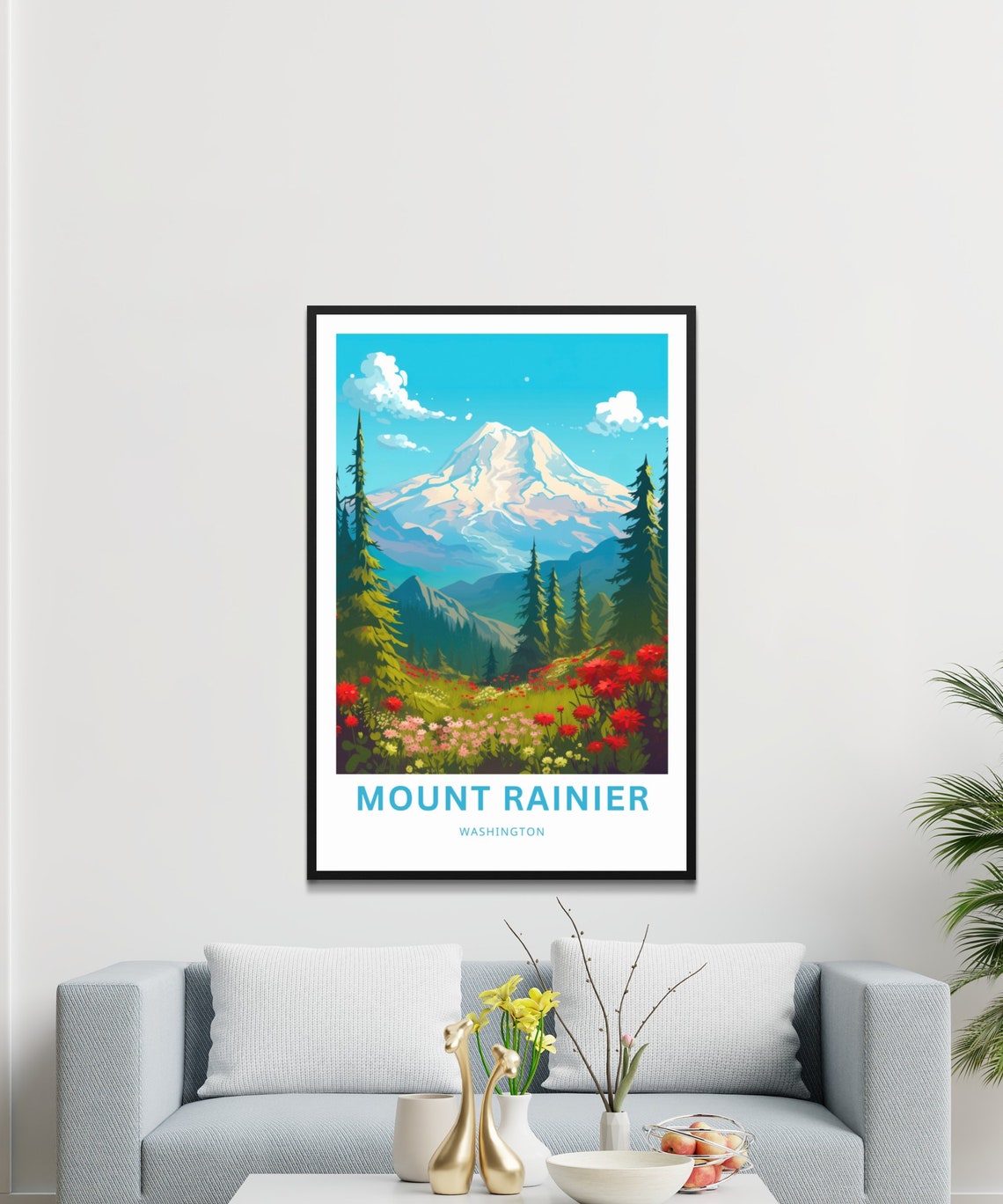 Mount Rainier Washington Snowcapped Peak Wildflower Meadow Poster - Image 3