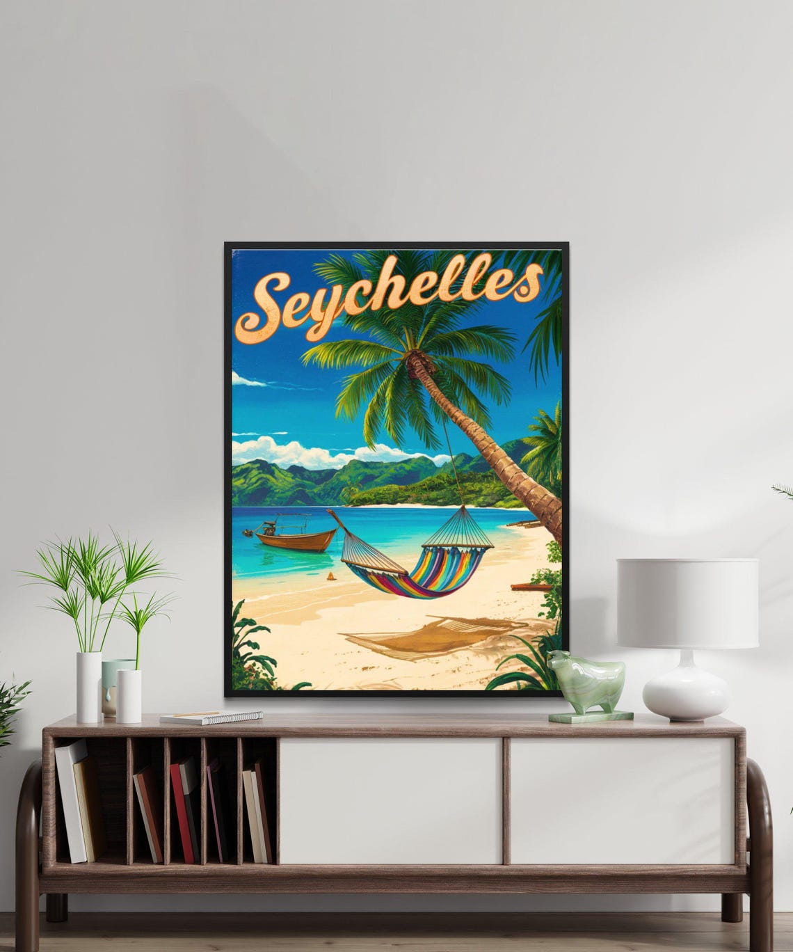 Seychelles Palm Hammock Tropical Beach Vintage Travel Poster - Image 3