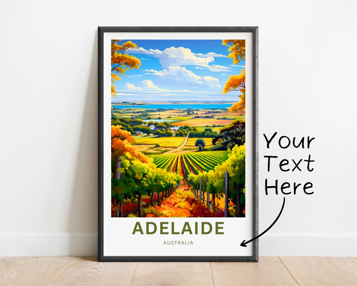 Personalized Adelaide Australia Vineyard Vintage Travel Poster Hills