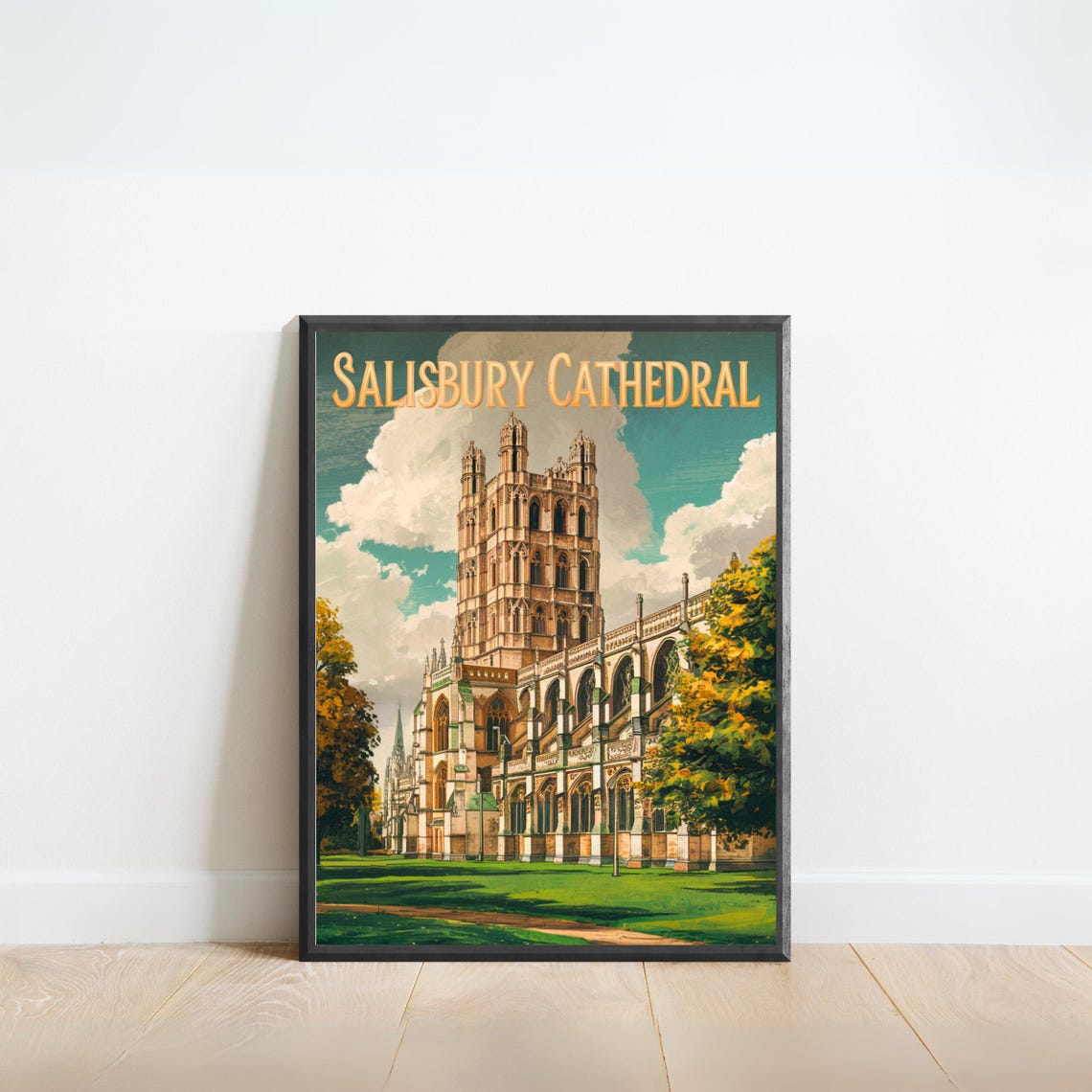 Salisbury Cathedral England Vintage Bell Tower View Art Poster