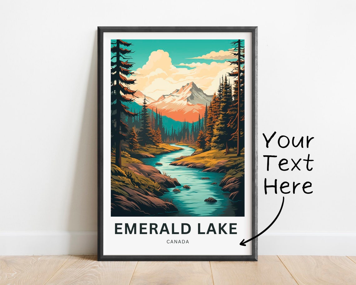 Personalized Emerald Lake Canada Custom Text Vintage Travel Poster