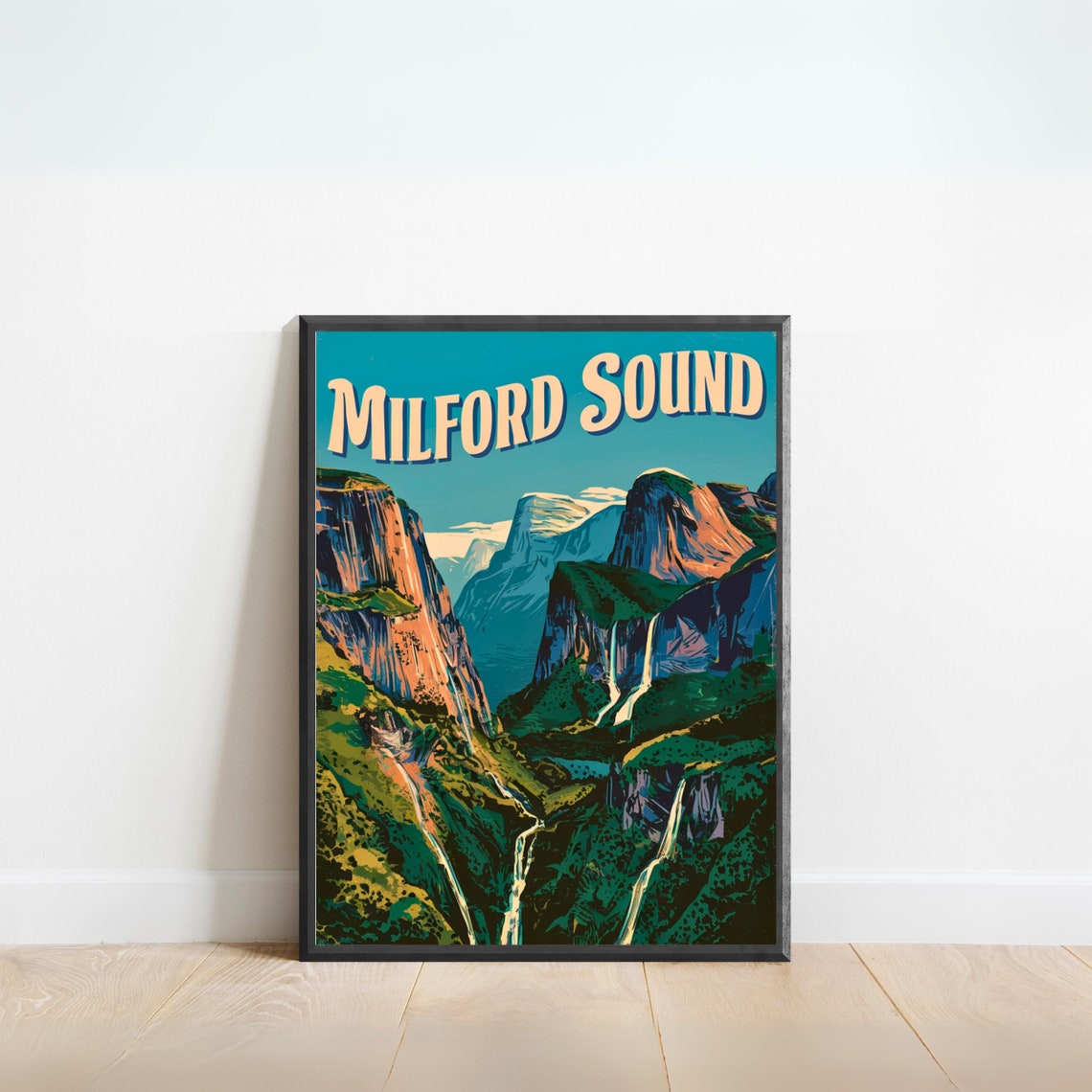 Milford Sound Vintage Travel Poster Milford Sound Print New Zealand Wall Art Framed Present Gift New Zealand Present