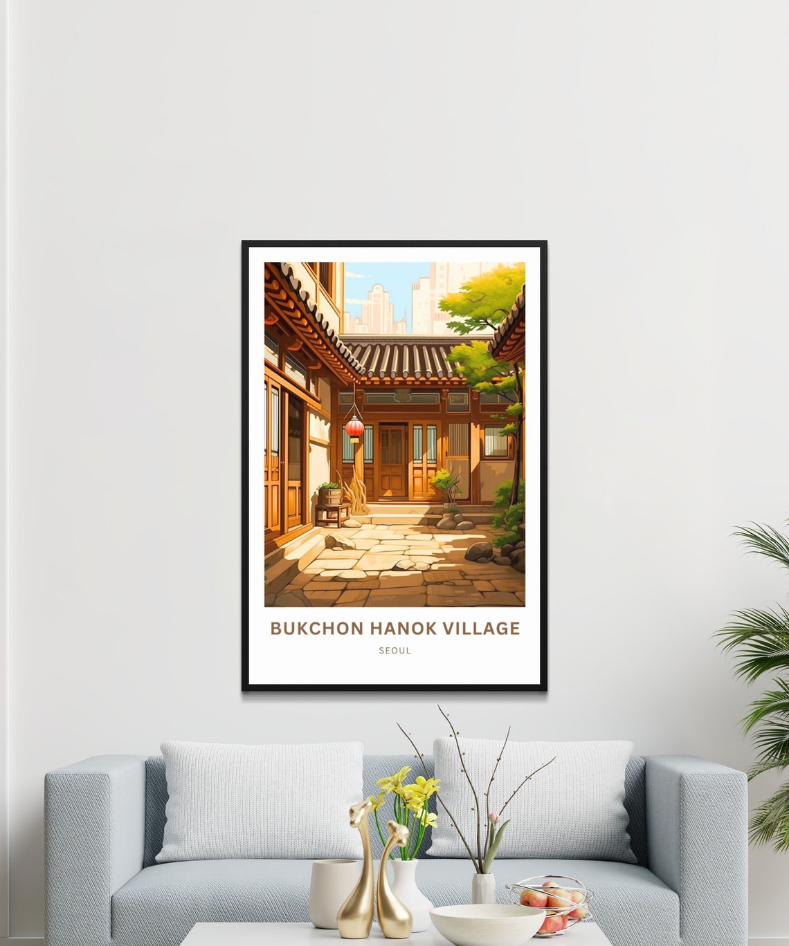 Bukchon Hanok Village Seoul Courtyard Custom Text Personalized Poster - Image 3