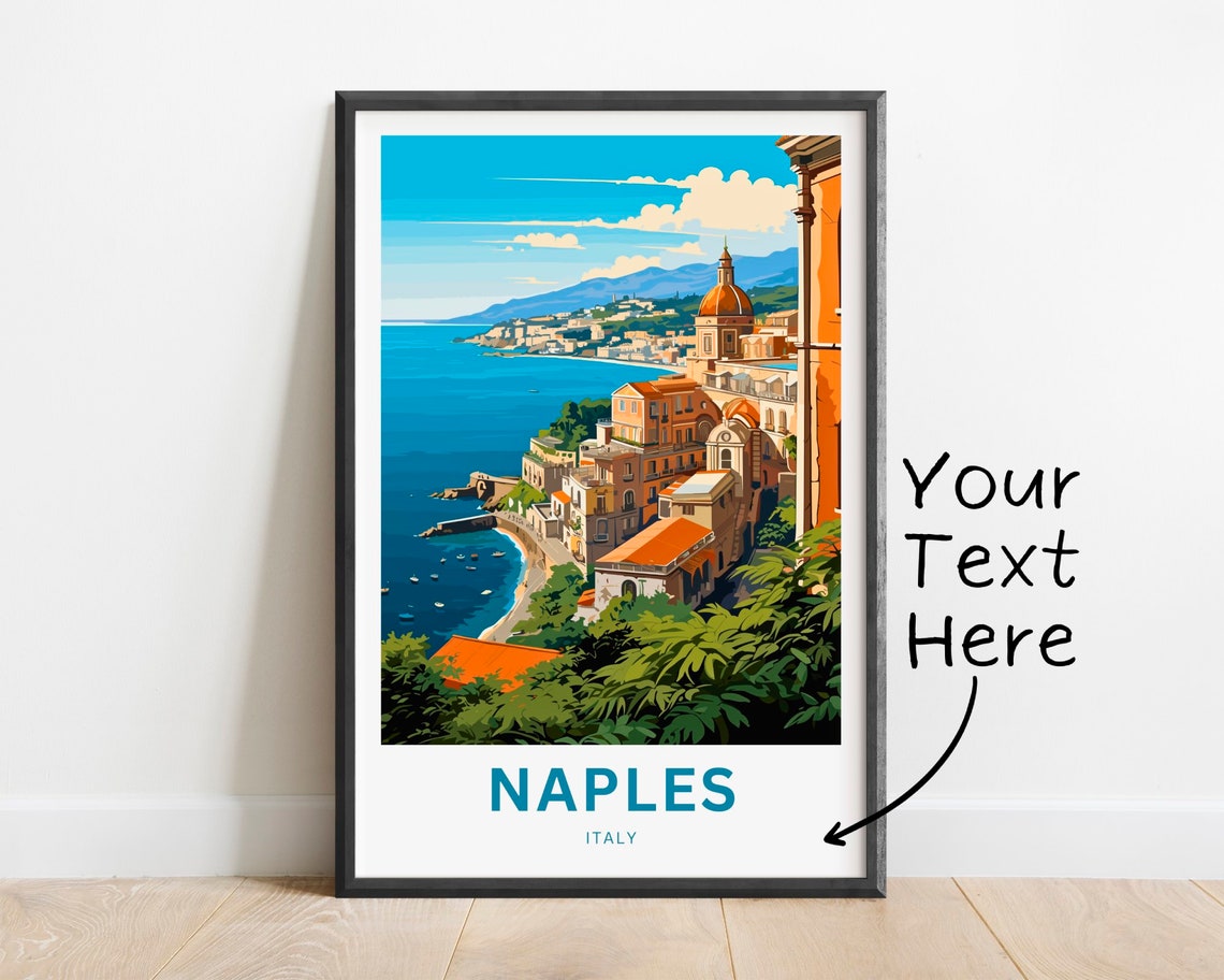 Naples Italy Personalized Travel Poster Coastal City And Bay View