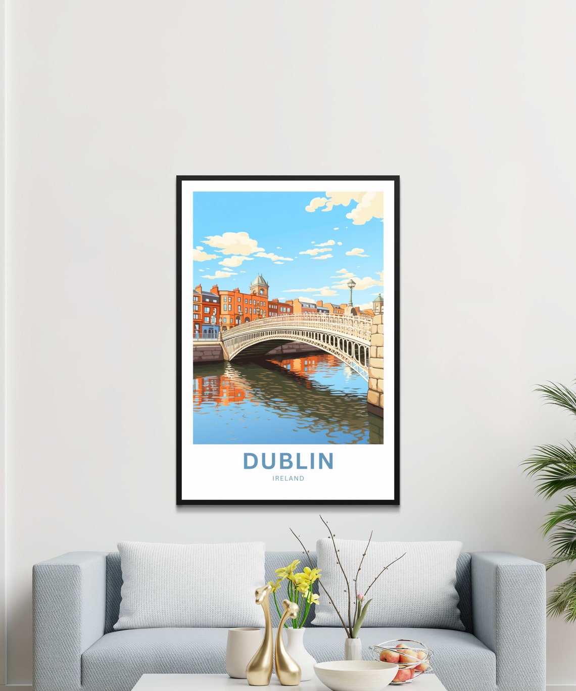 Personalized Dublin Ireland Hapenny Bridge River Warm Poster - Image 3