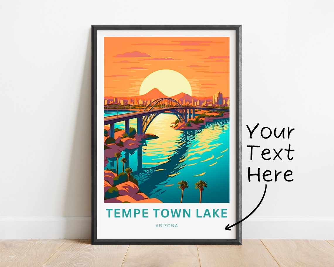 Tempe Town Lake Arizona Sunset Custom Text Bridge Travel Poster