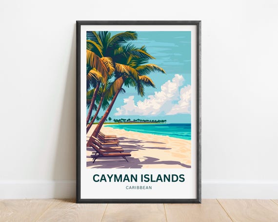 Cayman Islands Travel Print Cayman Islands Poster Caribbean Wall Art Framed Present Gift Caribbean Present