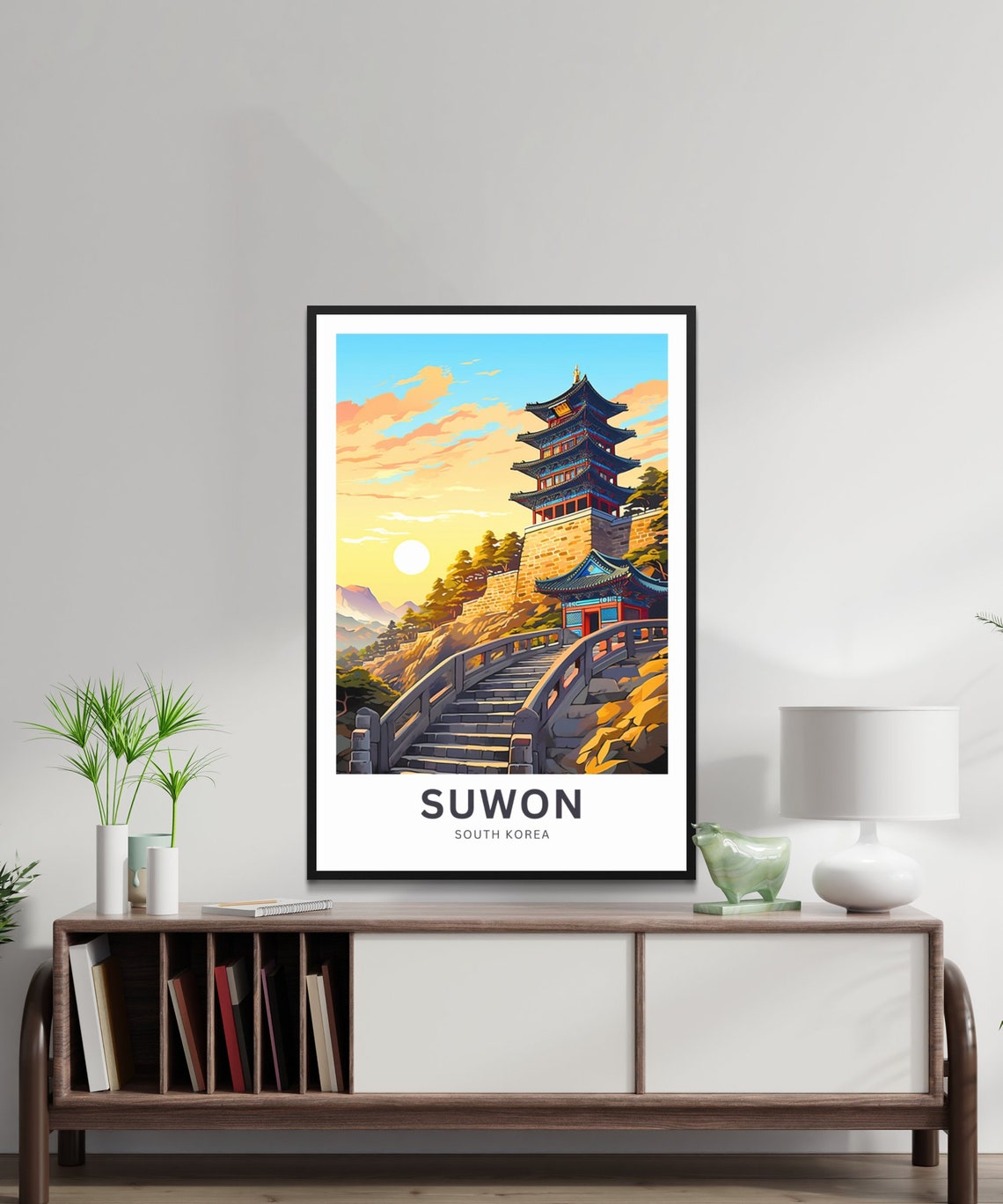Suwon South Korea Personalized Hilltop Pagoda Sunset Travel Poster - Image 2