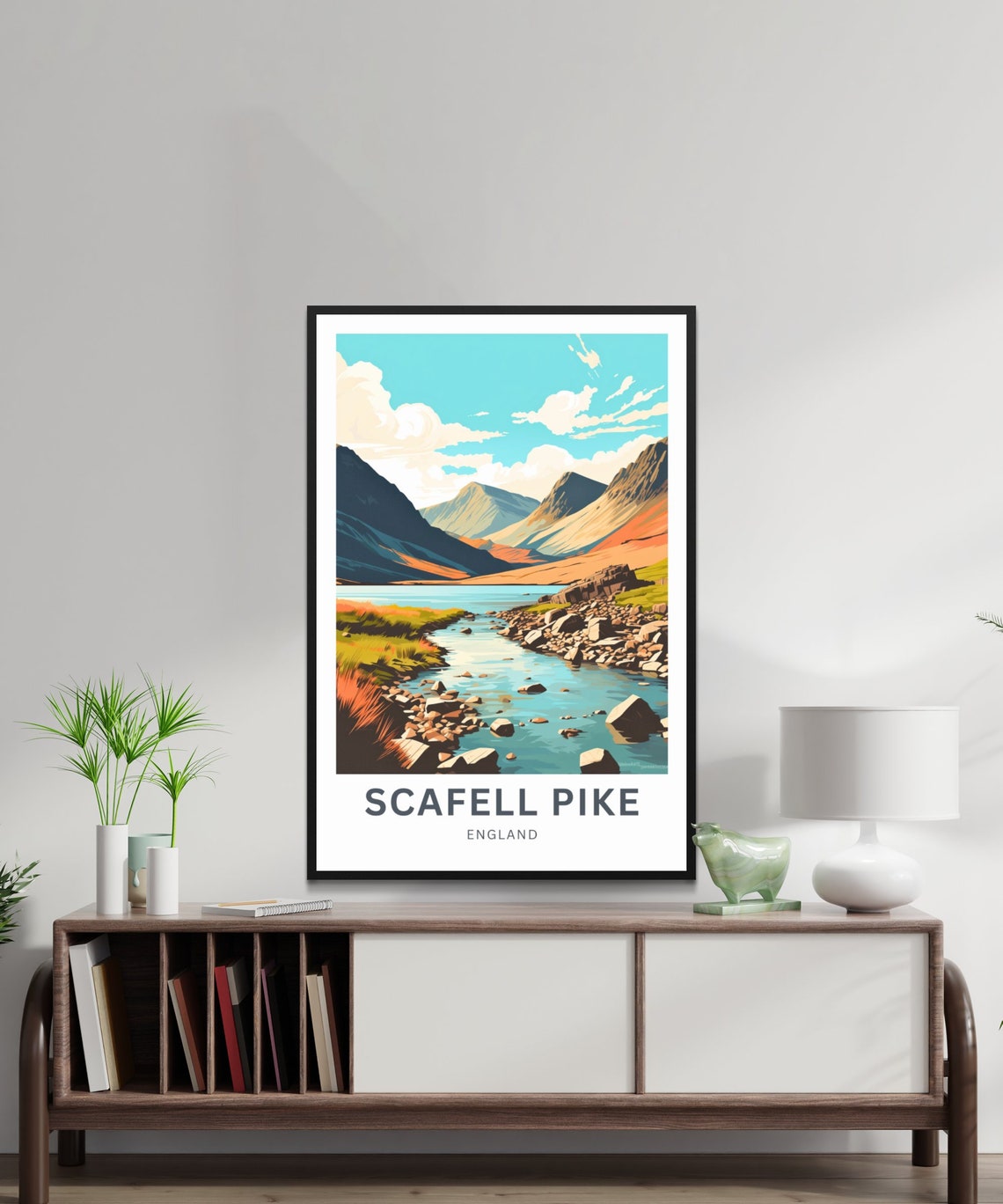Personalized Scafell Pike Mountain Lake Custom Vintage Travel Poster - Image 3