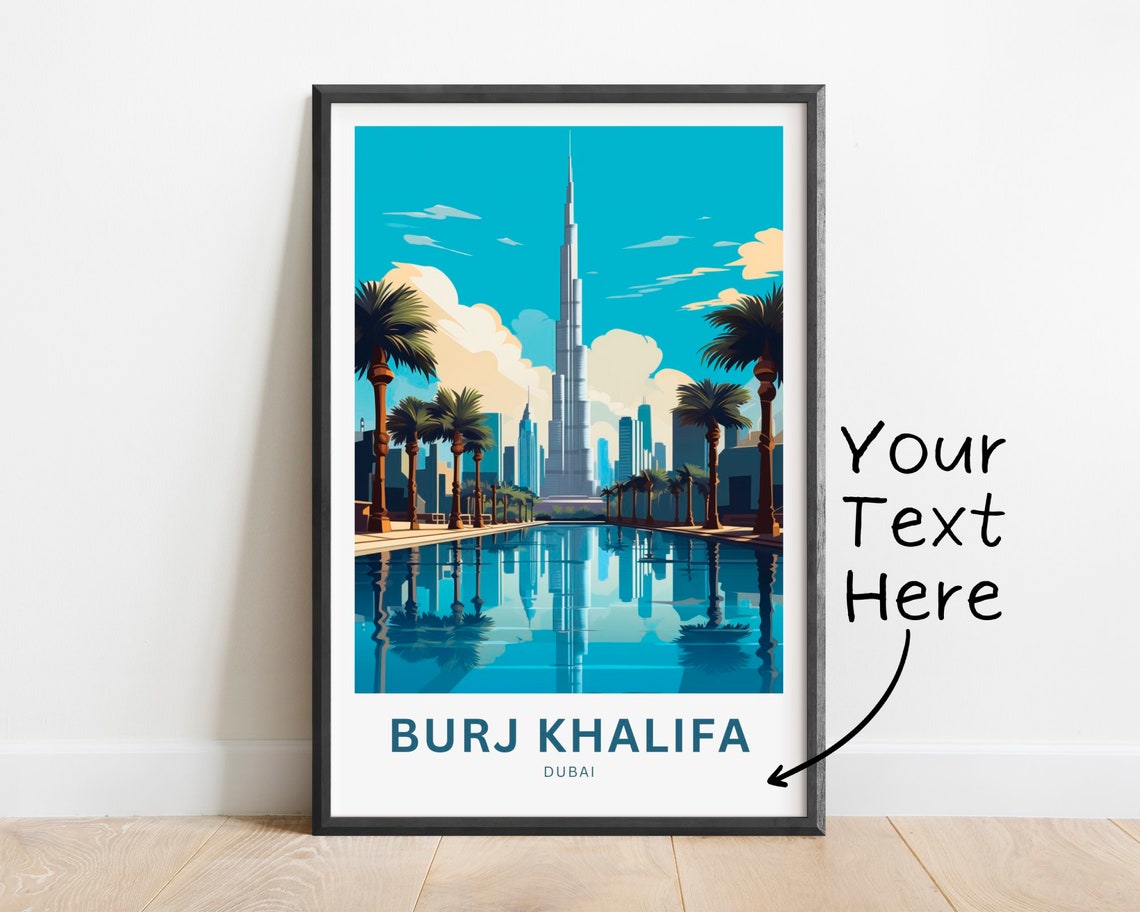Burj Khalifa Dubai Tower Reflection Palm Lined Waterfront Poster