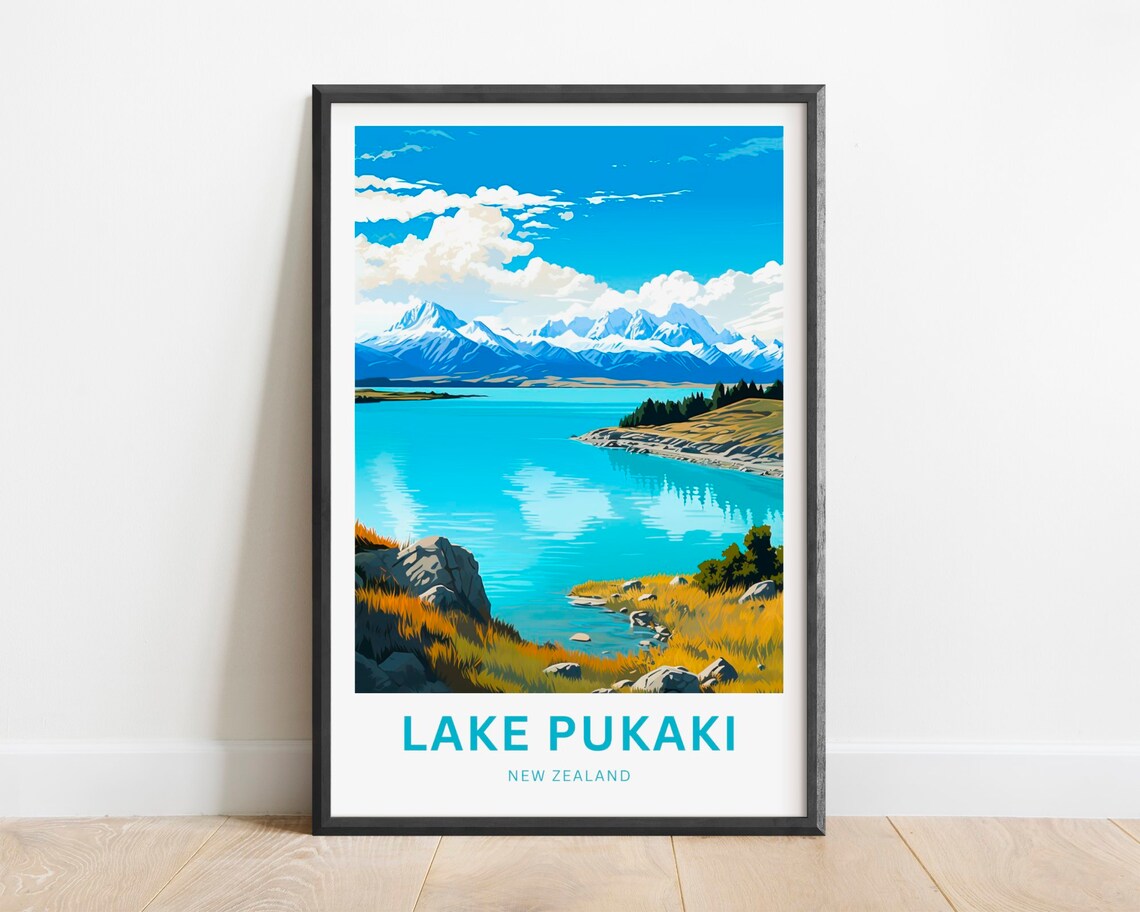 Lake Pukaki New Zealand Alpine Turquoise Shore View Travel Poster