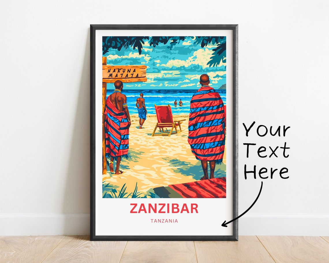 Zanzibar Tanzania Maasai Figures on Beach Under Hakuna Matata Poster - Image 2