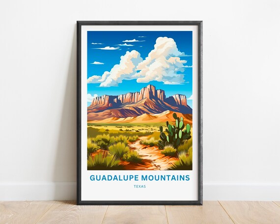 Guadalupe Mountains Texas Cactus Desert Trail Cliffs View Poster