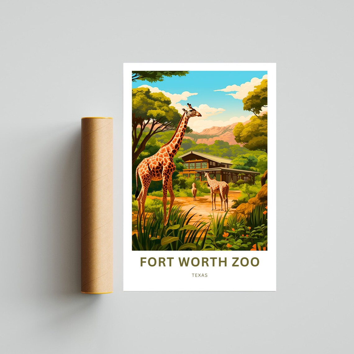 Fort Worth Zoo Texas Giraffe Family Wildlife Safari Travel Poster - Image 4