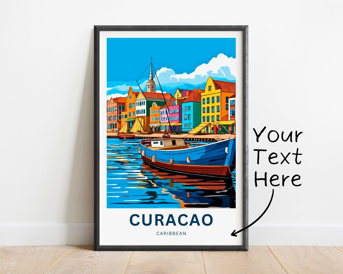 Personalized Curacao Caribbean Travel Poster Colorful Harbor Boats