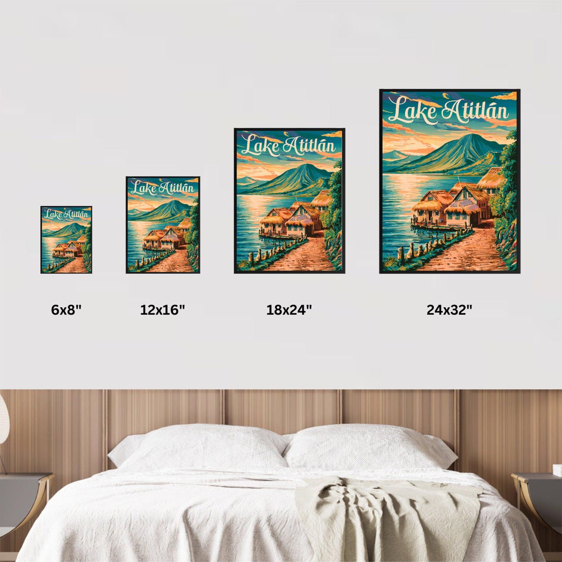 Lake Atitlan Guatemala Vintage Sunset Village Lakefront Poster - Image 4