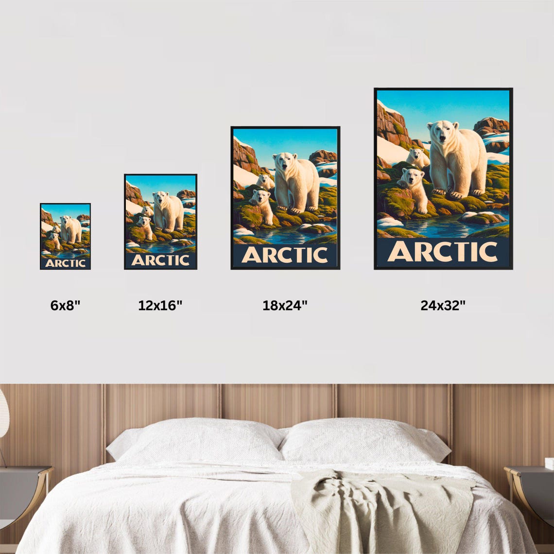 Arctic Polar Bear Two Cubs Rocky Shore Vintage Travel Poster - Image 2