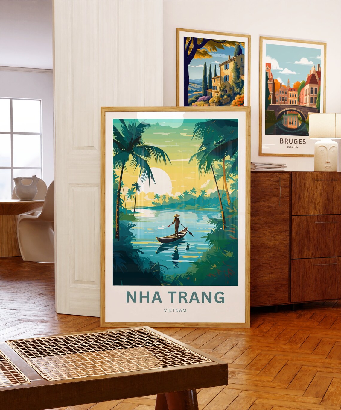 Nha Trang Vietnam Fisherman Canoe Sunset River Palm Travel Poster - Image 5