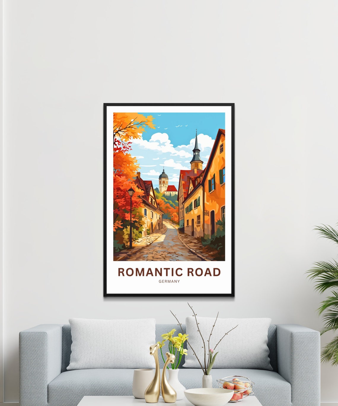 Romantic Road Germany Personalized Autumn Cobblestone Street Poster - Image 3