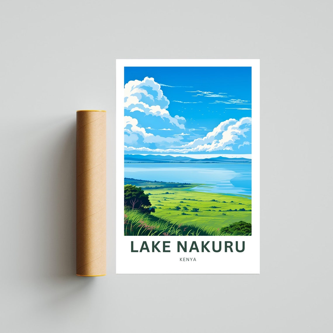 Lake Nakuru Kenya Scenic Dramatic Clouds Over Blue Lake Poster - Image 4