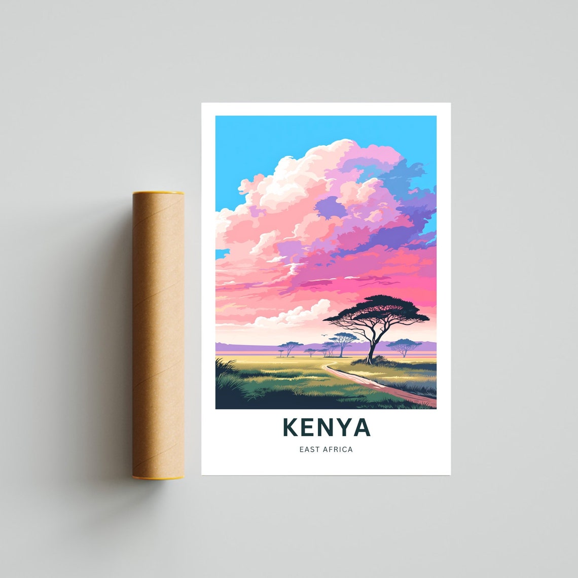 Kenya East Africa Pink Cloud Savanna Path Custom Text Poster - Image 4